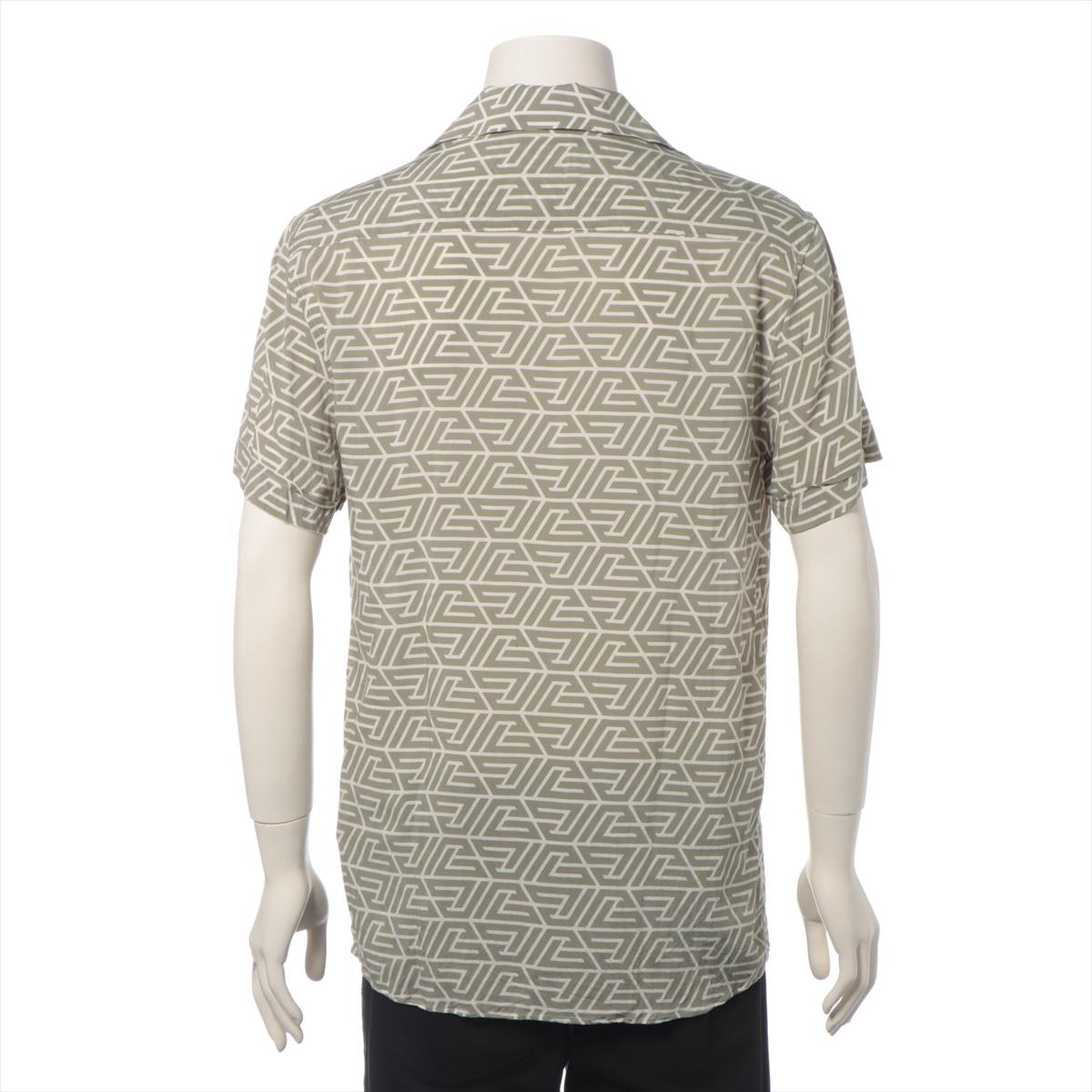 Balmain Monogram Viscose Shirt  Khaki x Beige In Good Condition For Sale In Humacao, PR