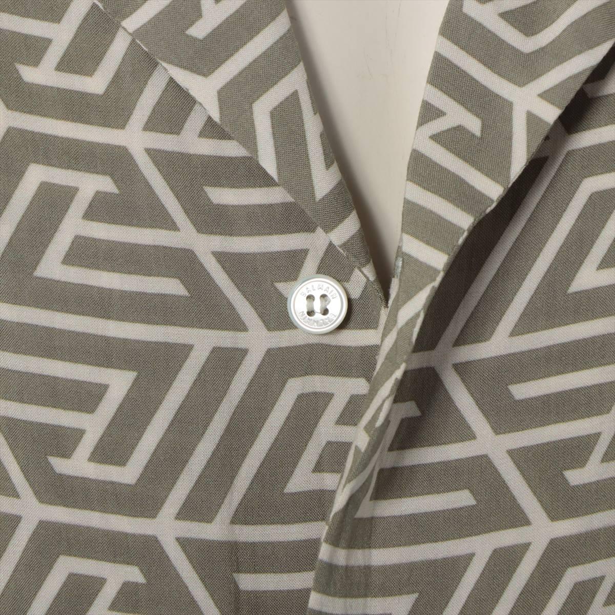 Women's or Men's Balmain Monogram Viscose Shirt  Khaki x Beige For Sale