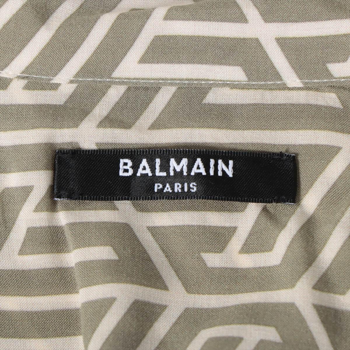 Balmain Monogram Viscose Shirt  Khaki x Beige For Sale 3