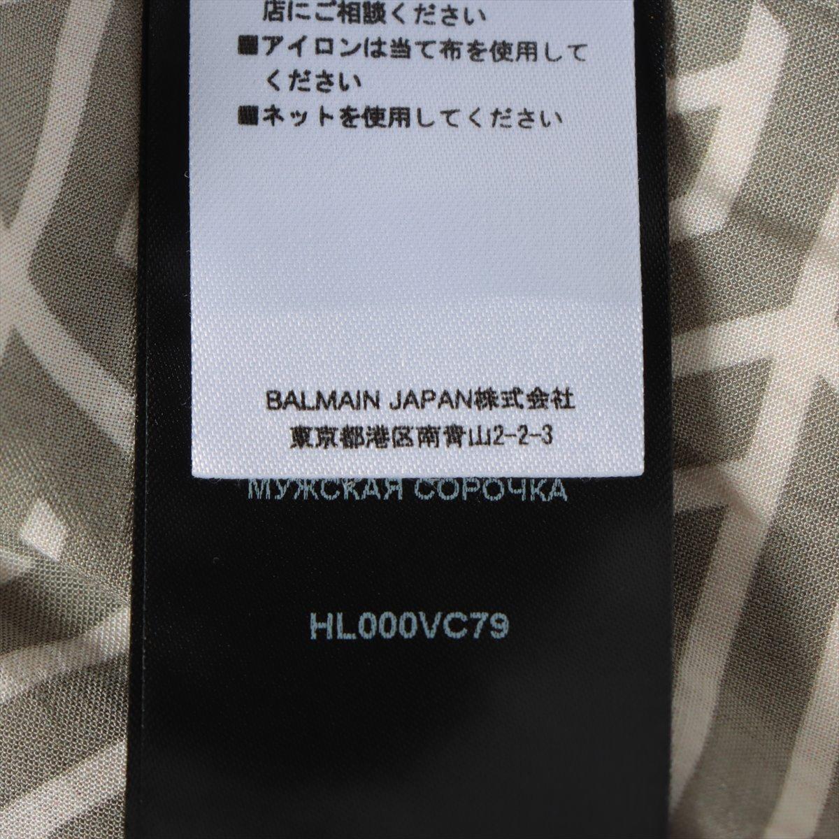 Balmain Monogram Viscose Shirt  Khaki x Beige For Sale 4