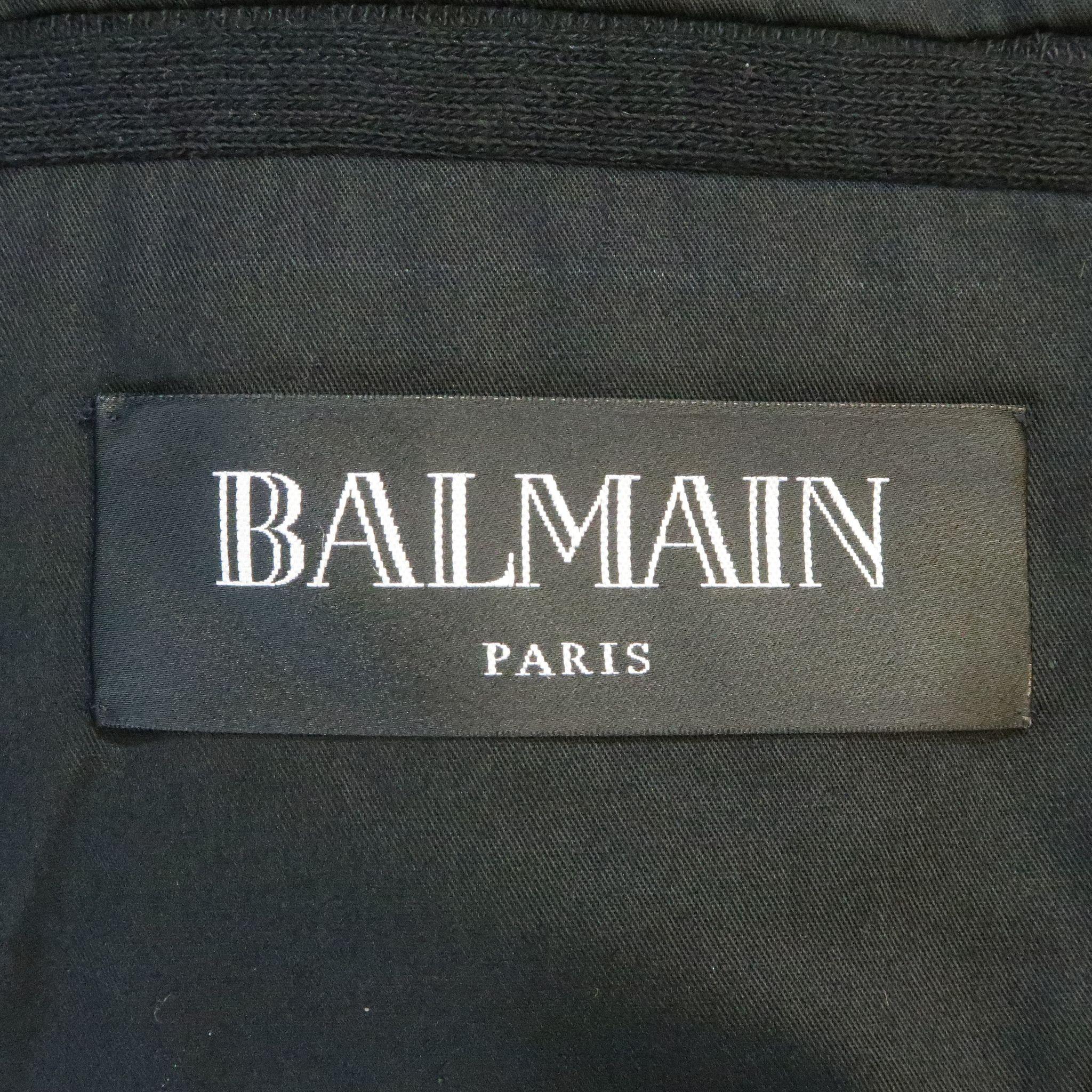 BALMAIN Motorcycle Jacket - Size Large - Men's Black Cotton / Linen  5