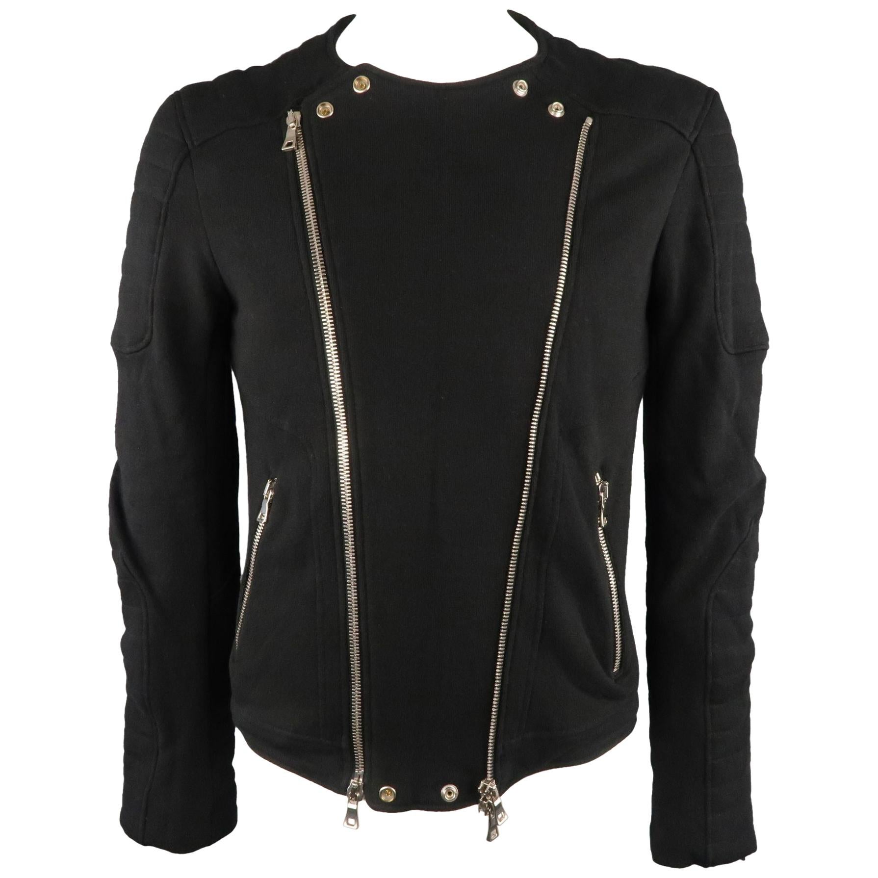 BALMAIN Motorcycle Jacket - Size Large - Men's Black Cotton / Linen 