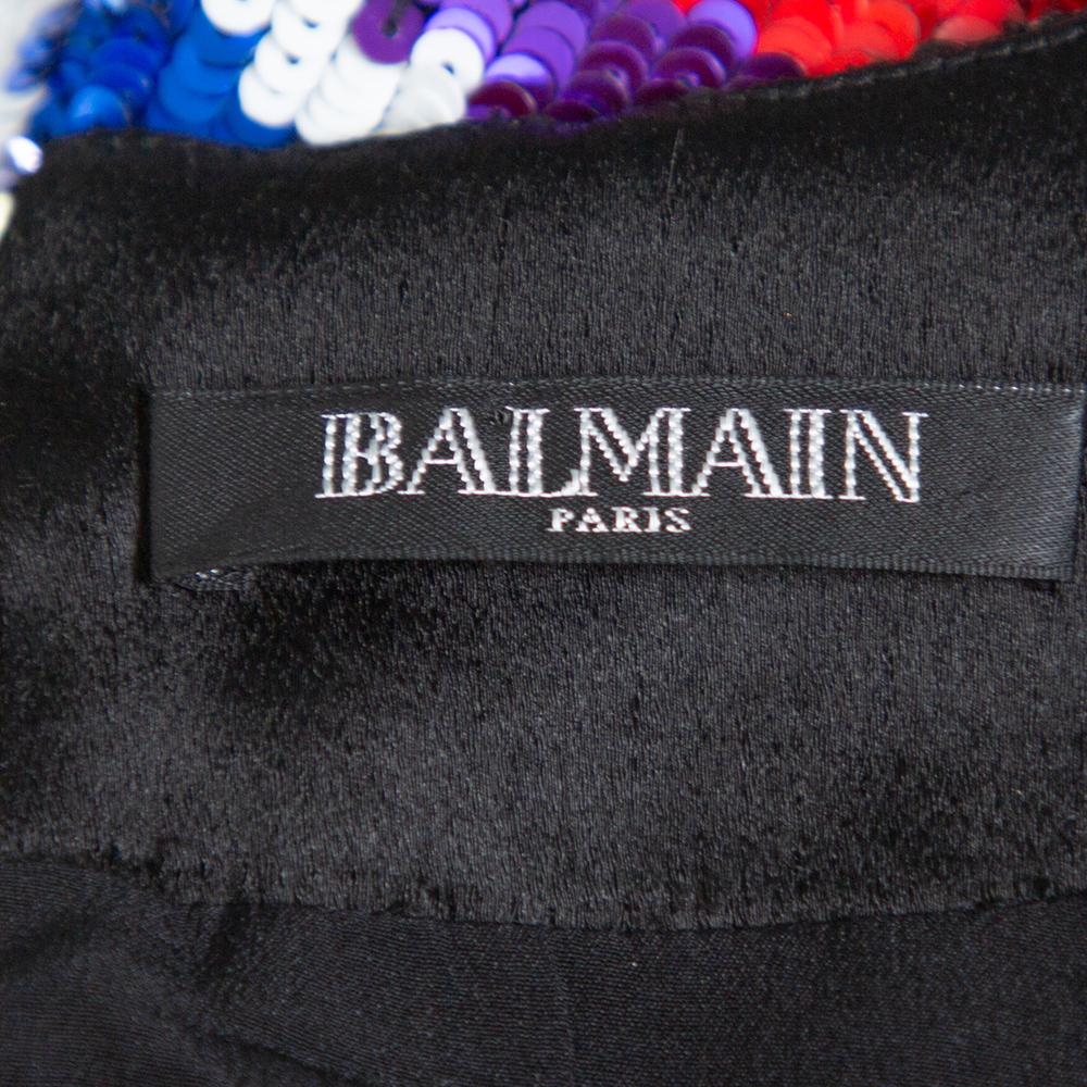 Women's Balmain Multicolor Abstract Sequin Embellished Fitted Mini Dress L