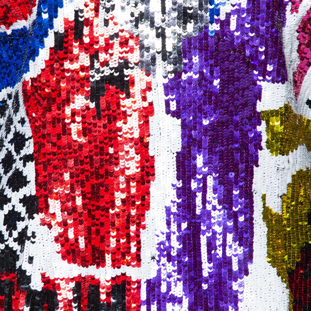 Balmain Multicolor Abstract Sequin Embellished Fitted Mini Dress L 1
