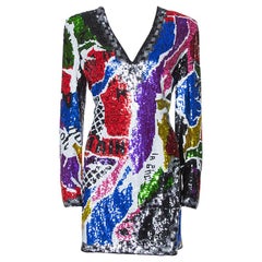 Balmain Multicolor Abstract Sequin Embellished Fitted Mini Dress L