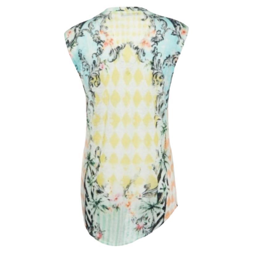 Balmain Multicolor Floral Print Linen Jersey Tank Top M en vente