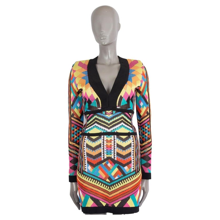 BALMAIN Robe en maille jacQUARD géométrique multicolore en