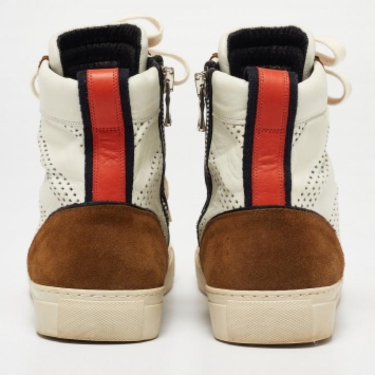 Balmain Multicolor Perforated Leather, Suede & Canvas High-Top Sneakers Size 42 In Good Condition For Sale In Dubai, Al Qouz 2