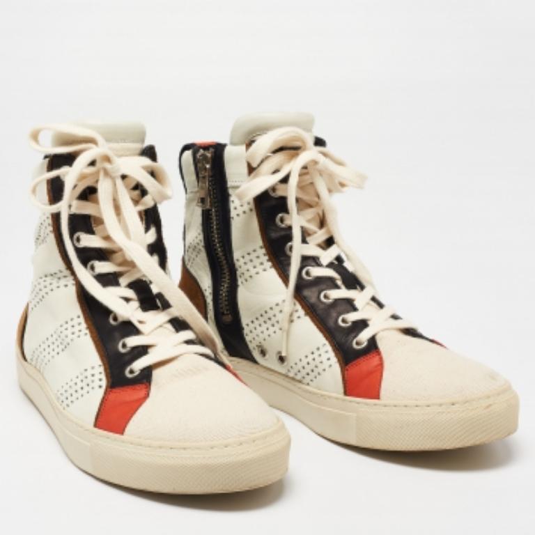 Balmain Multicolor Perforated Leather, Suede & Canvas High-Top Sneakers Size 42 For Sale 1