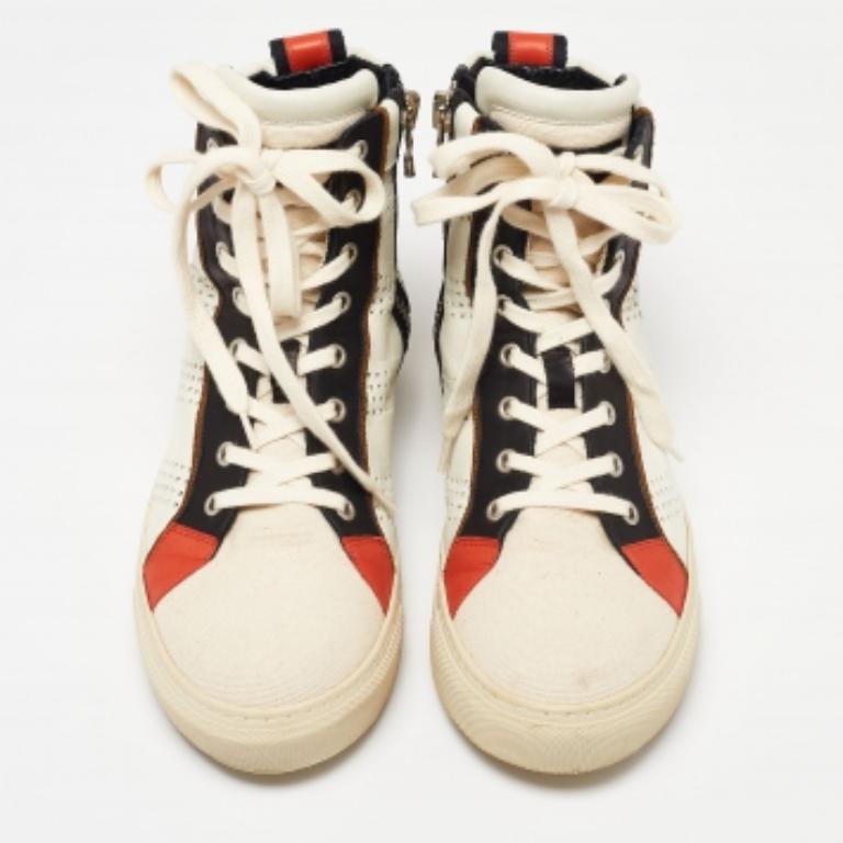 Balmain Multicolor Perforated Leather, Suede & Canvas High-Top Sneakers Size 42 For Sale 2