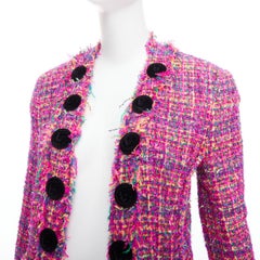 BALMAIN multicolor pink tweed black velvet buttons crop jacket FR34 XS