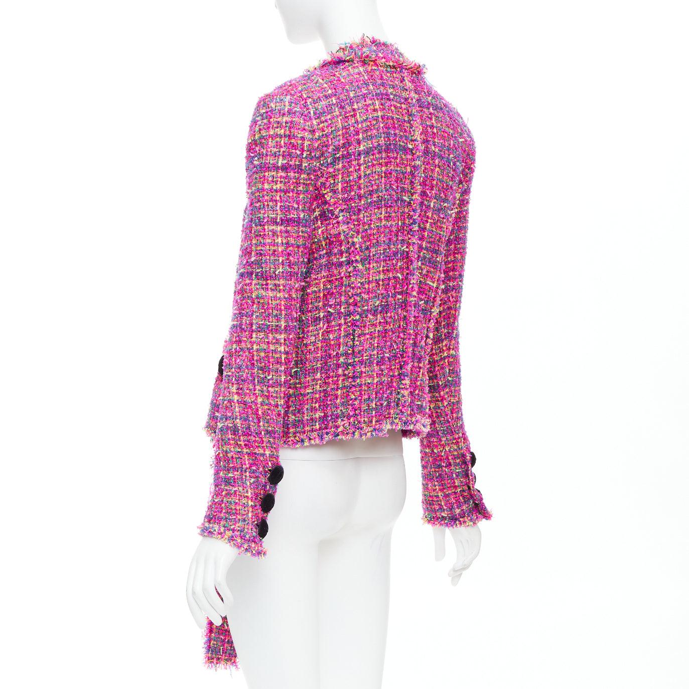 BALMAIN multicolor pink tweed black velvet buttons crop jacket FR34 XS For Sale 1