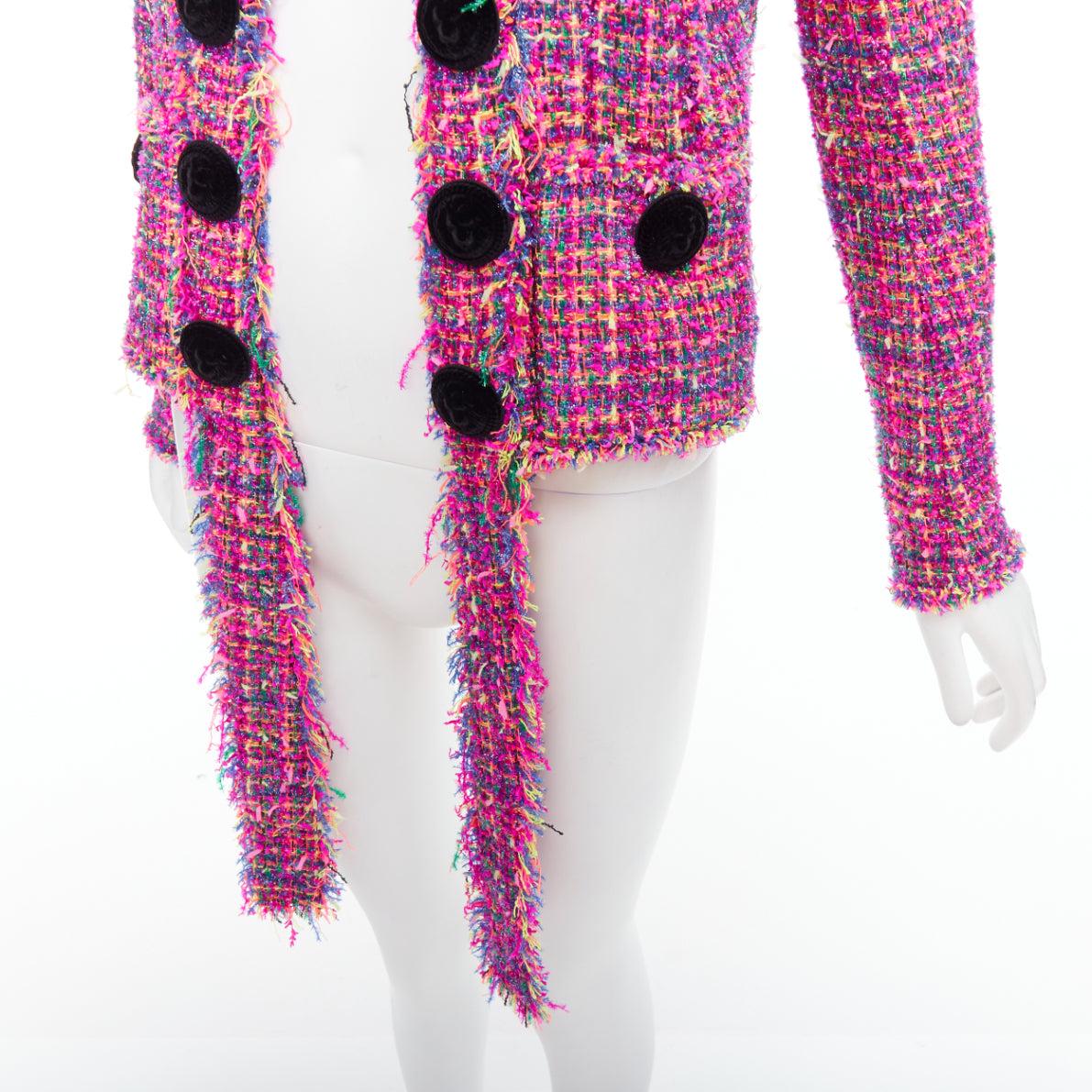 BALMAIN multicolor pink tweed black velvet buttons crop jacket FR34 XS For Sale 2
