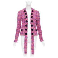 BALMAIN multicolor pink tweed black velvet buttons crop jacket FR34 XS