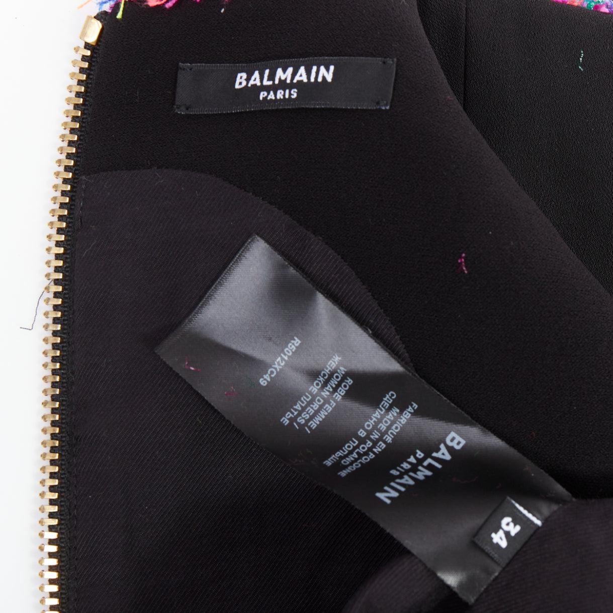 BALMAIN multicolor pink tweed black velvet buttons vest dress FR34 XS For Sale 3