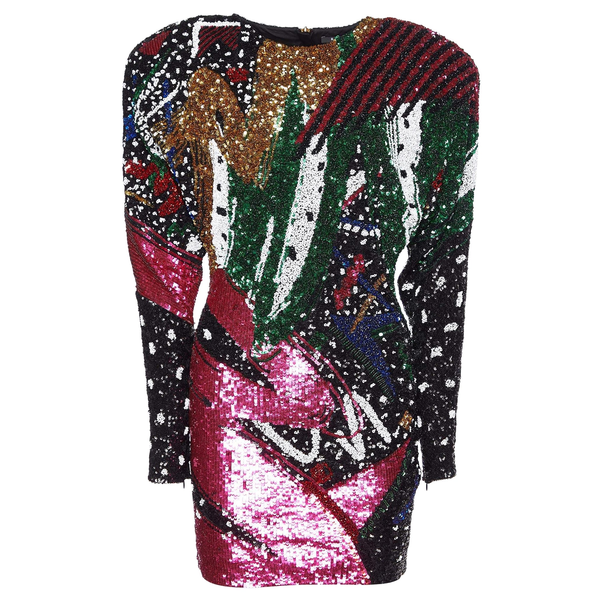 Balmain Multicolor Sequin Embellished Mini Dress S