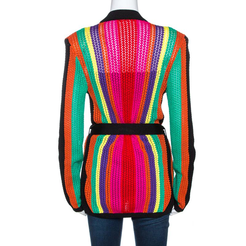 This cardigan from Balmain is so stylish, you'll find reasons to wear it! The multicoloured cardigan is made of a blend of fabrics and features a relaxed silhouette. It flaunts a belt detail on the waist, front pockets and long sleeves. Grab it