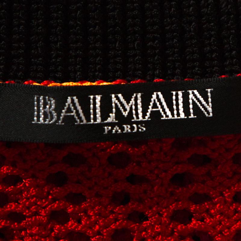 Women's Balmain Multicolor Stripe Open Knit Belted Cardigan M