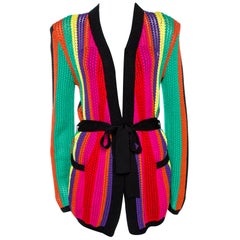 Balmain Multicolor Stripe Open Knit Belted Cardigan M