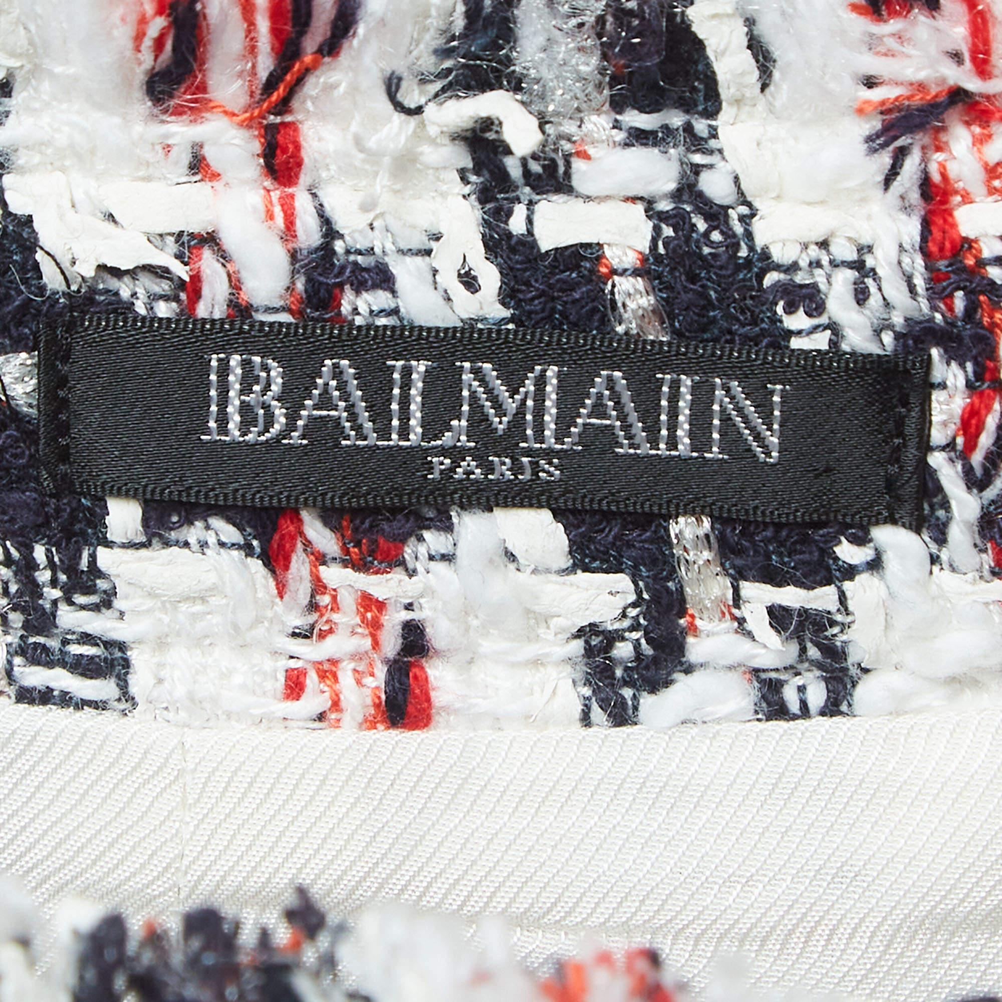 Balmain Multicolor Tweed Button Detail Mini Skirt M 1