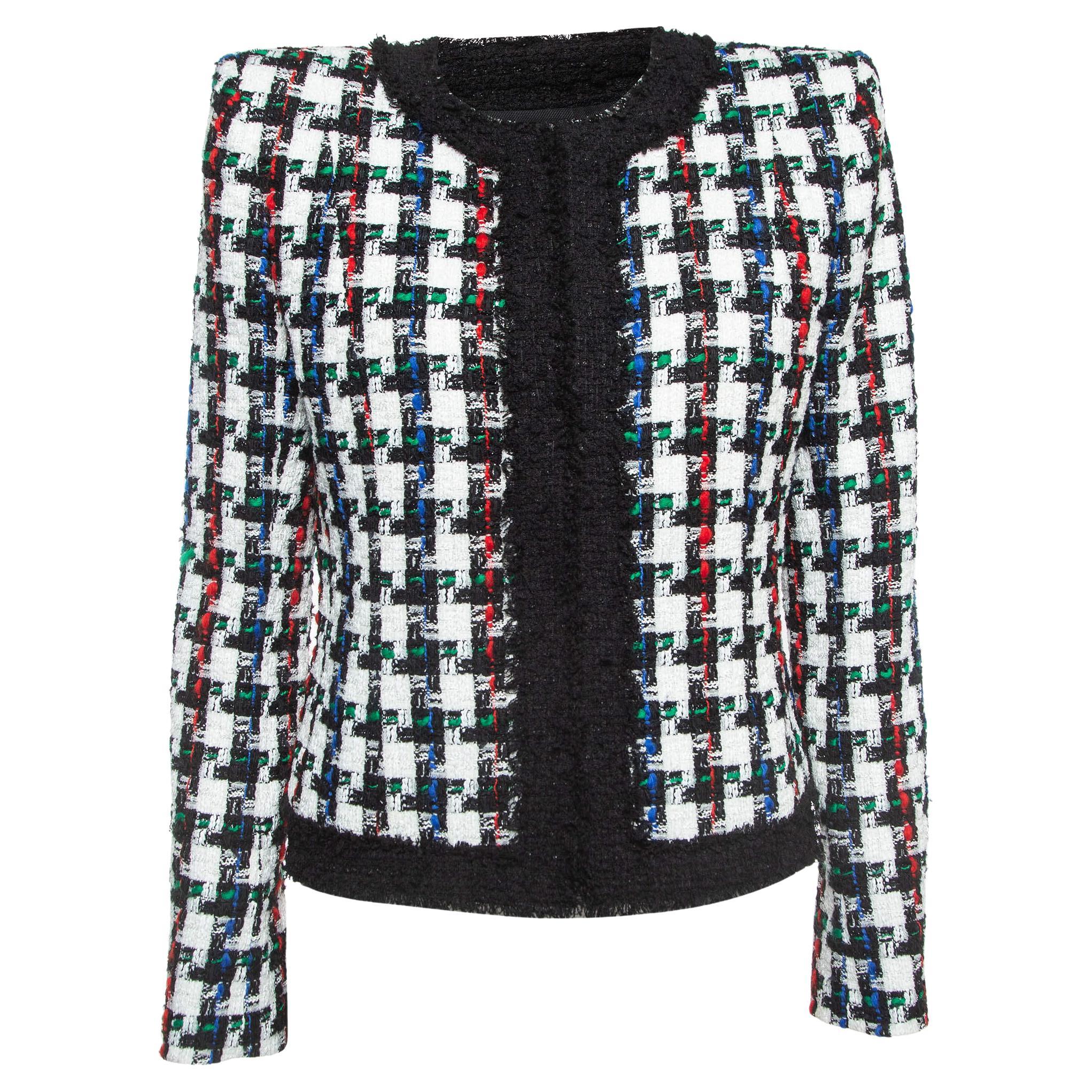 Balmain Multicolor Tweed Collarless Jacket M For Sale