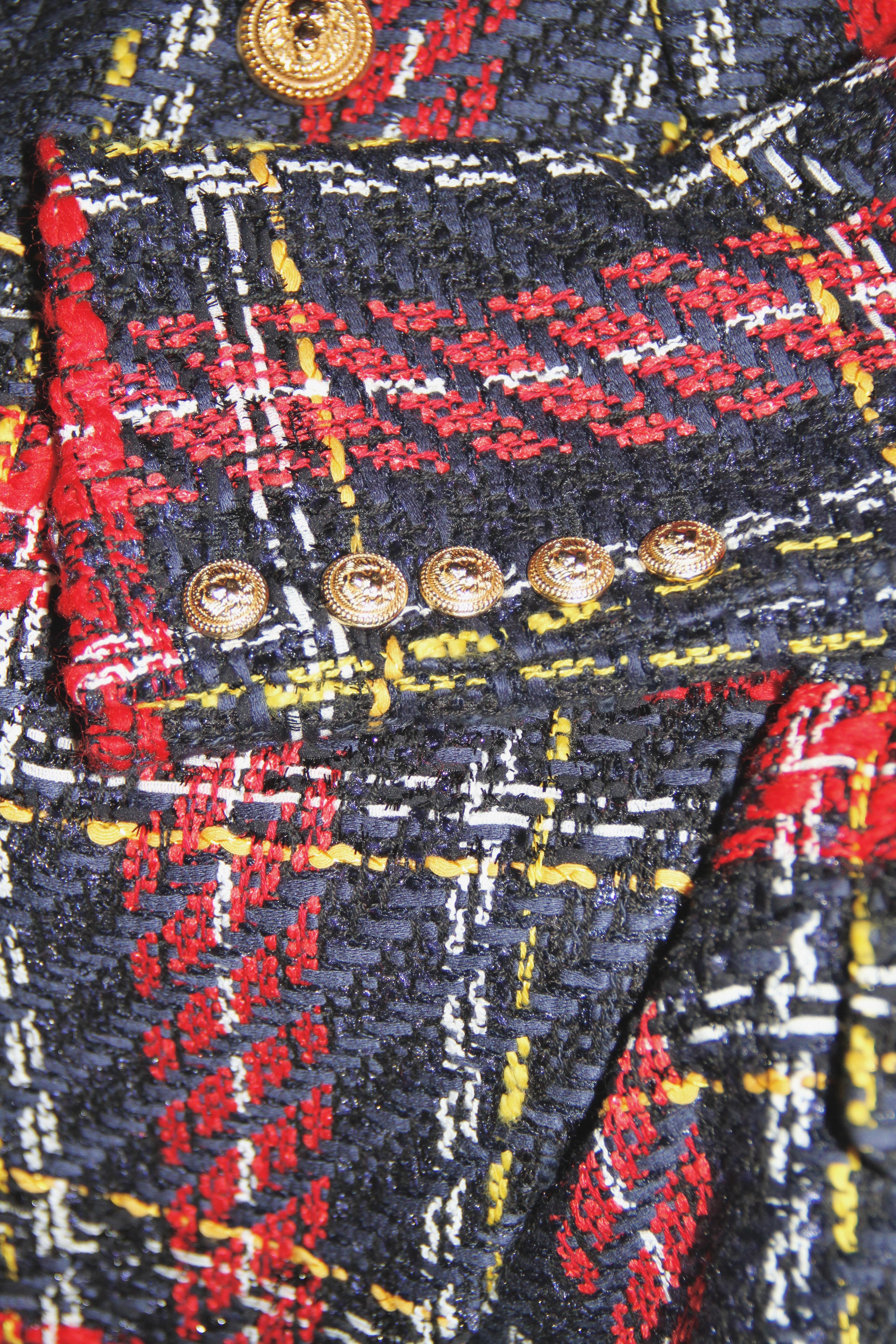Balmain Multicolored Tartan Tweed Blazer In Excellent Condition In Geneva, CH