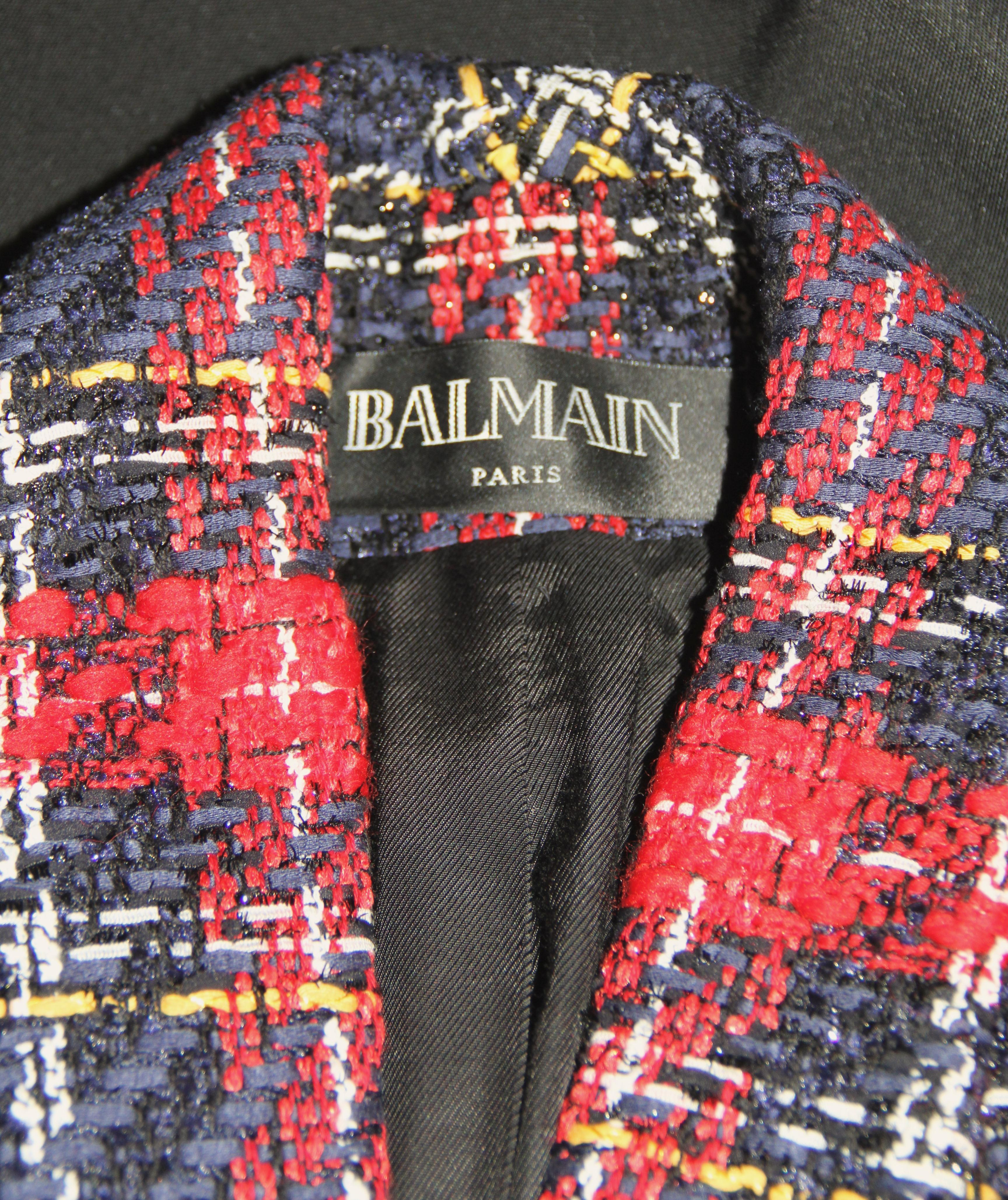Women's Balmain Multicolored Tartan Tweed Blazer