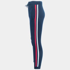 Balmain Navy Blue Cotton Side Stripe Detail Drawstring Yoga Pants XS