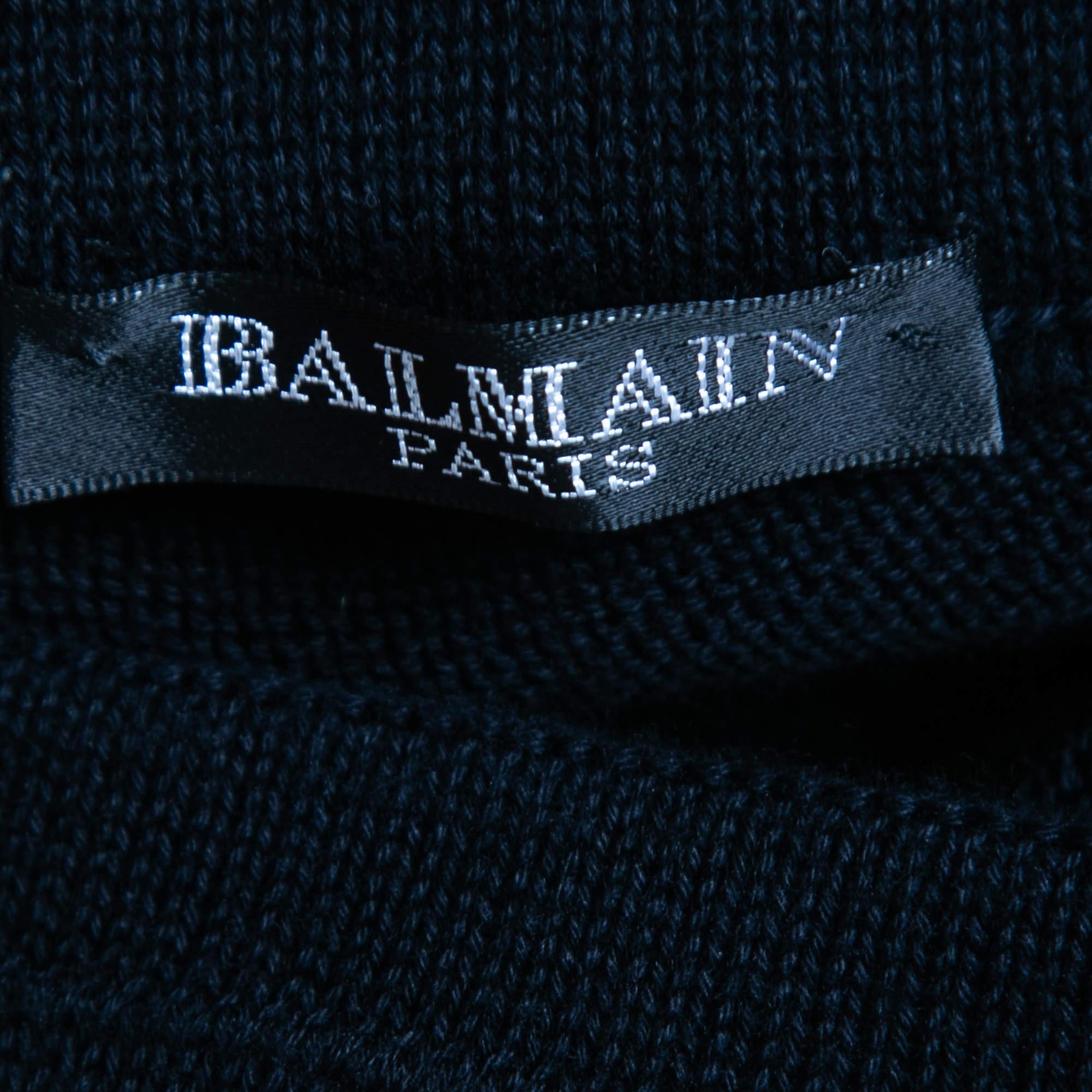 Balmain Navy Blue Cotton Side Stripe Detail Drawstring Yoga Pants XS For Sale 1
