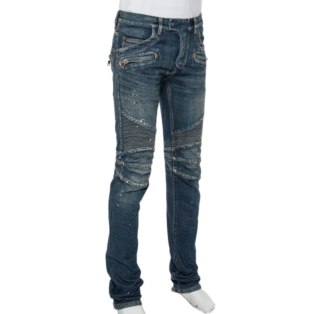 Finding the perfect pair of jeans might not be easy, but we have done that already for you. These navy blue biker-style jeans from Balmain feature a waistband with belt loops, zip details, and a skinny fit. Pair it will t-shirts or sweatshirts for