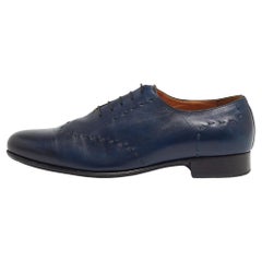 Balmain Navy Blue Leather Lace Up Oxfords Size 42