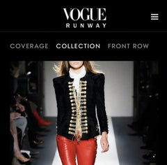F/W 2010 BALMAIN NAVY MILITARY JACKET w/GOLD-TONE METALLIC CHAIN DETAILS FR 36