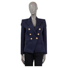BALMAIN navy blue SIGNATURE DOUBLE BREASTED Blazer Jacket XS
