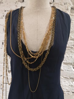 Balmain Navy Blue Sleeveless Top with Gold Chains