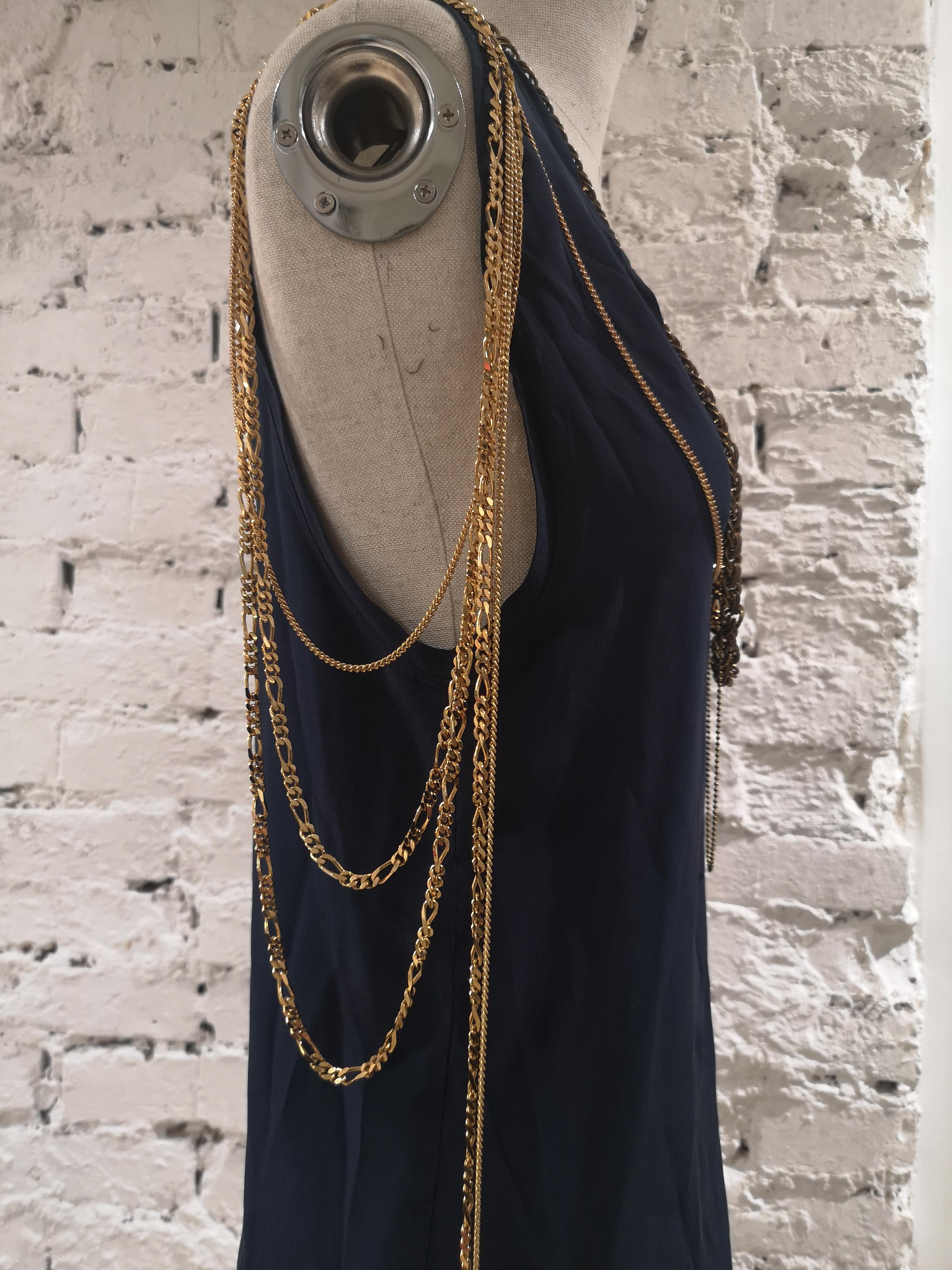Balmain Navy Blue Sleeveless Top with Gold Chains In Good Condition For Sale In Capri, IT