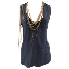 Balmain Navy Blue Sleeveless Top with Gold Chains