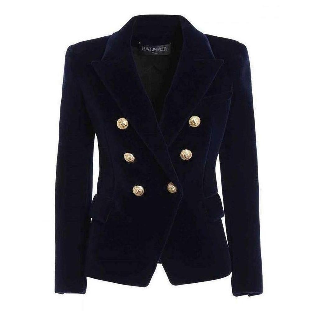 Balmain Navy Blue Velvet Double Breasted Blazer Jacket FR38 US4-6 For Sale