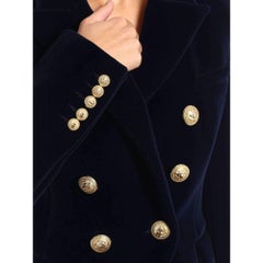 Balmain Navy Blue Velvet Double Breasted Blazer Jacket FR40 US6-8