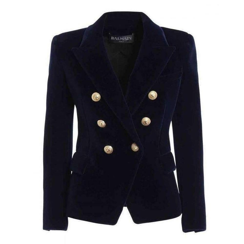 Balmain Navy Blue Velvet Double Breasted Blazer Jacket FR40 US6-8 For Sale