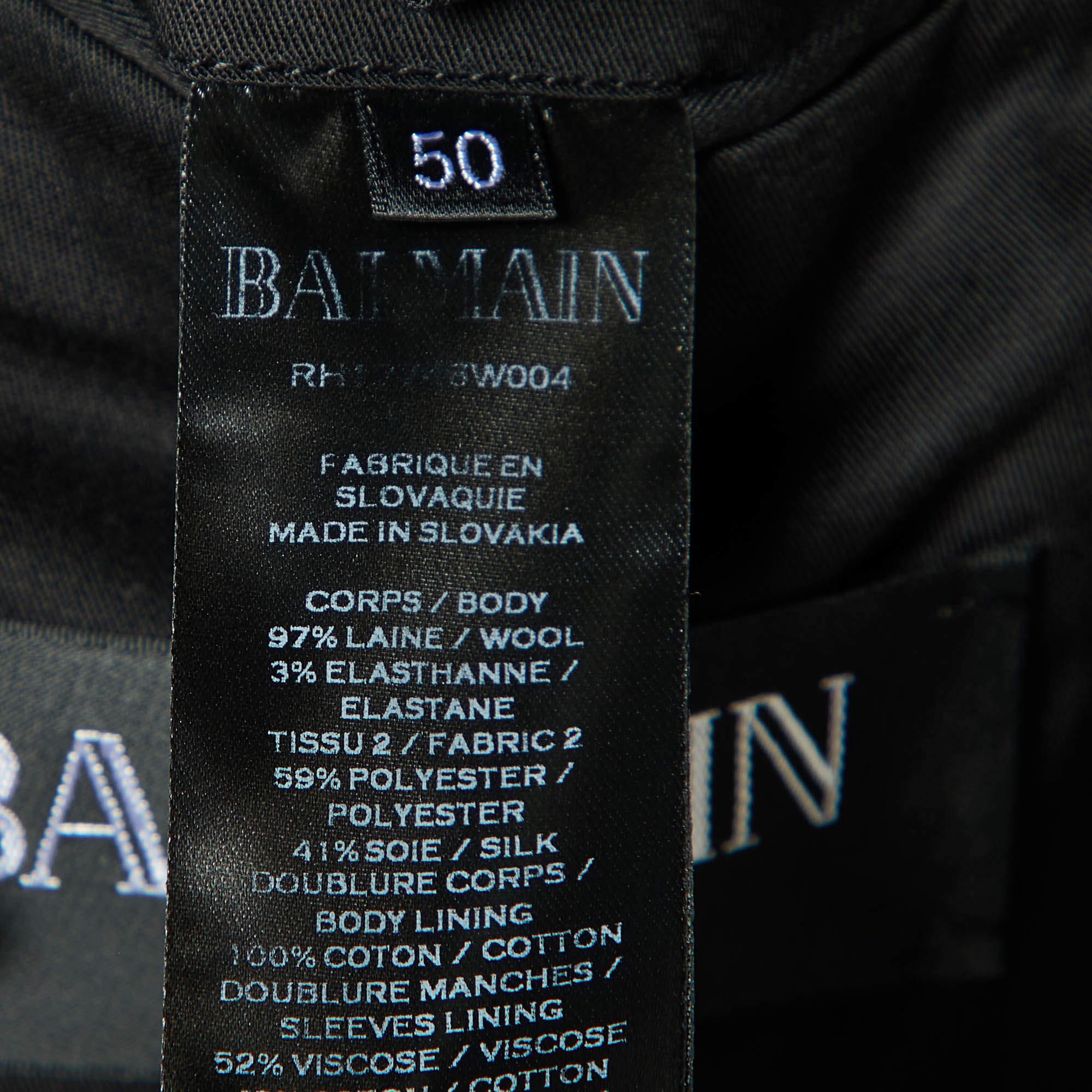 Men's Balmain Navy Blue Wool Contrast Lapel Detail Blazer 