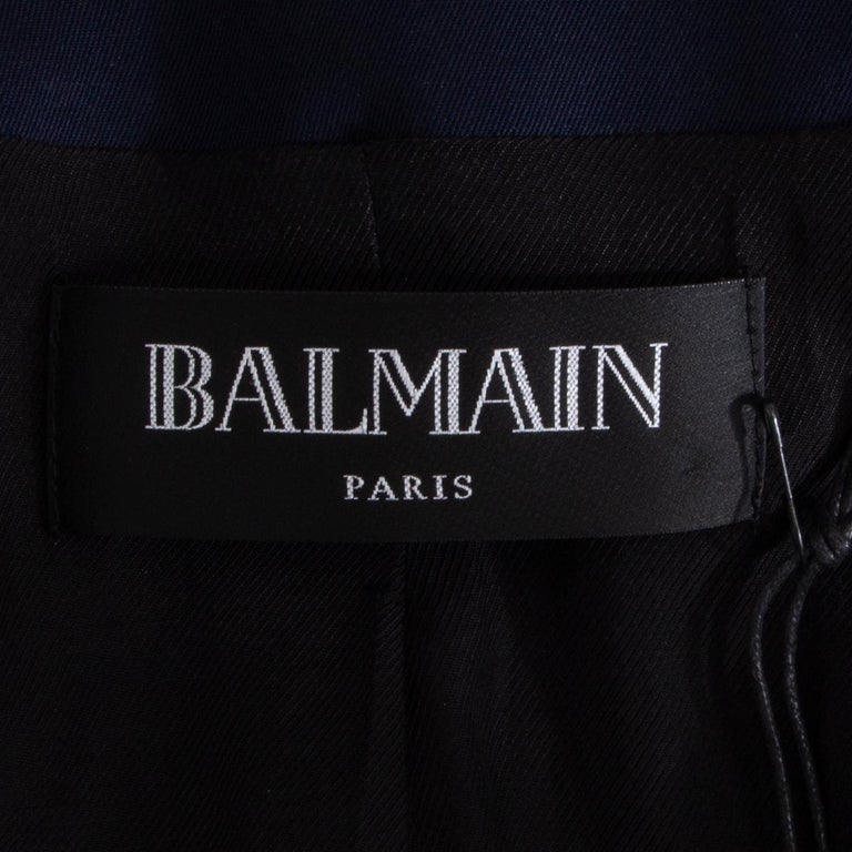 BALMAIN navy blue wool SIGNATURE DOUBLE BREASTED Blazer Jacket 36 at ...