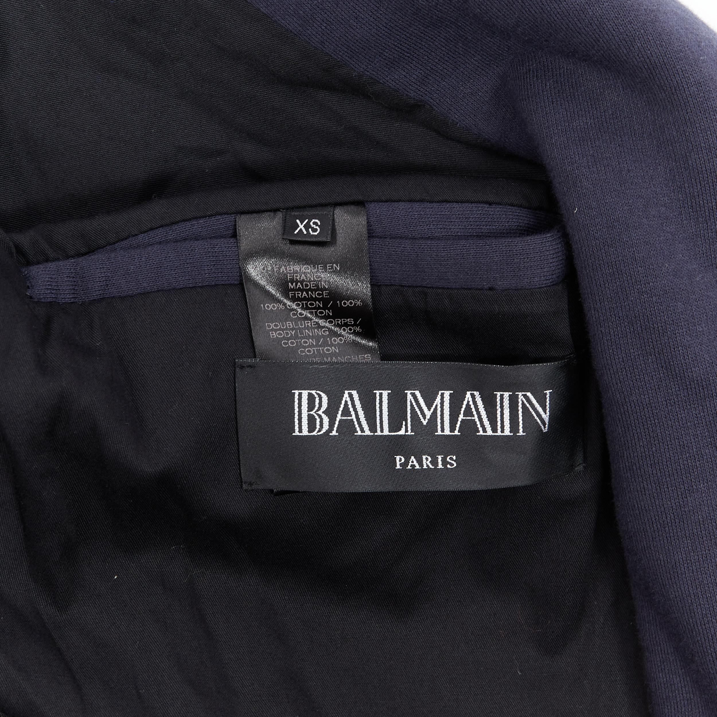 BALMAIN navy cotton nautical embroidery badge ribbed detail biker jacket XS 5