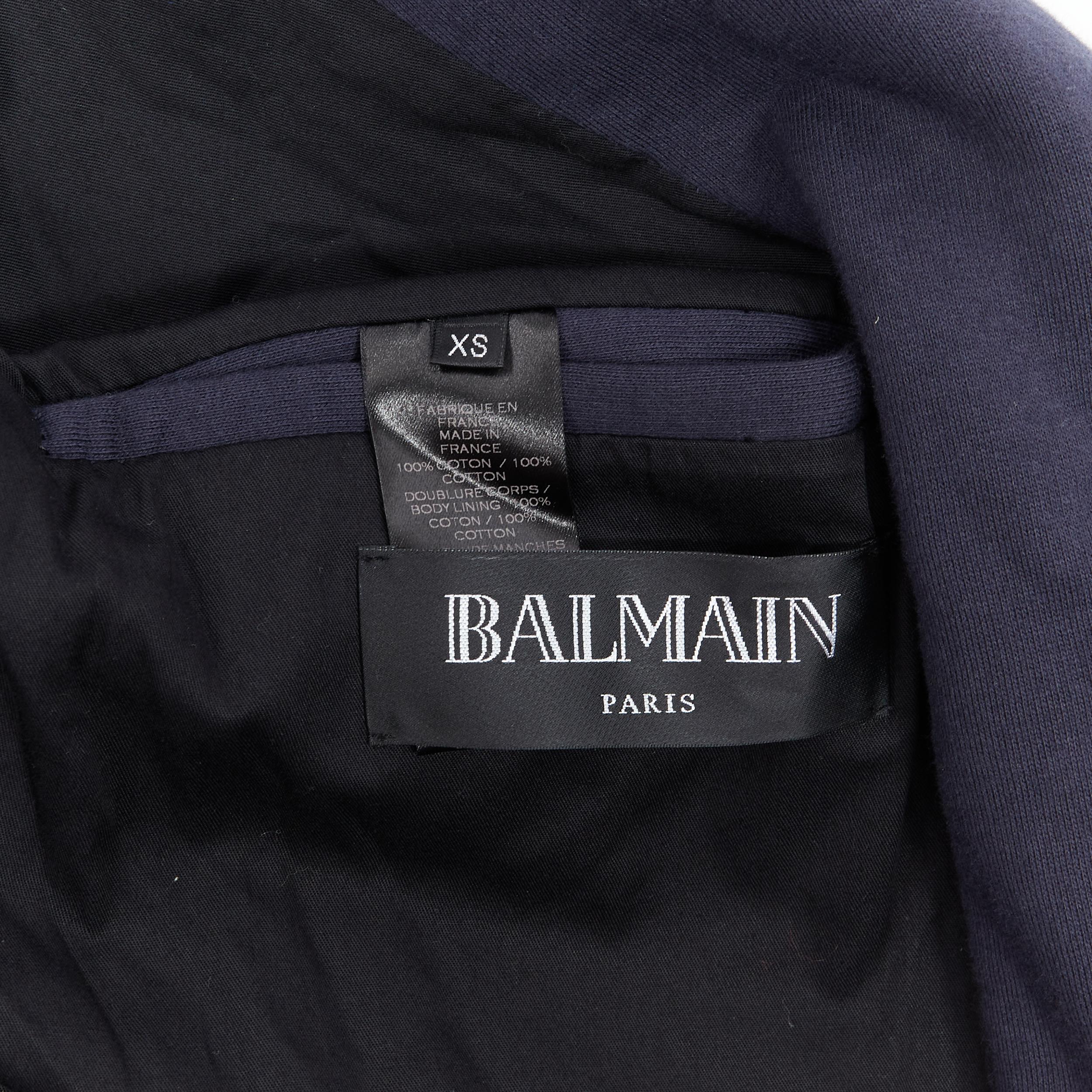 Balmain giacca biker XS in cotone navy con ricamo nautico e dettaglio a coste 5