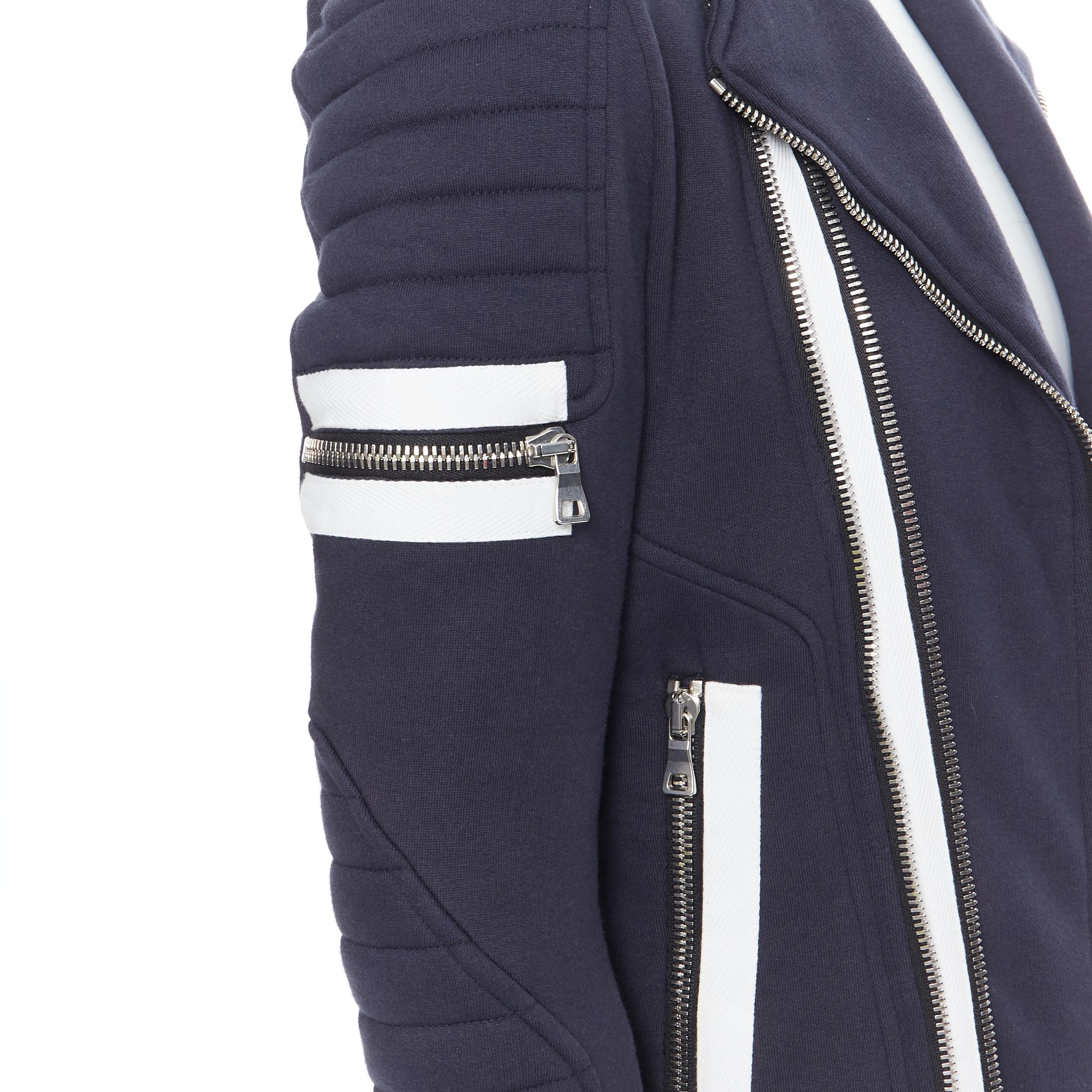 Balmain giacca biker XS in cotone navy con ricamo nautico e dettaglio a coste 2