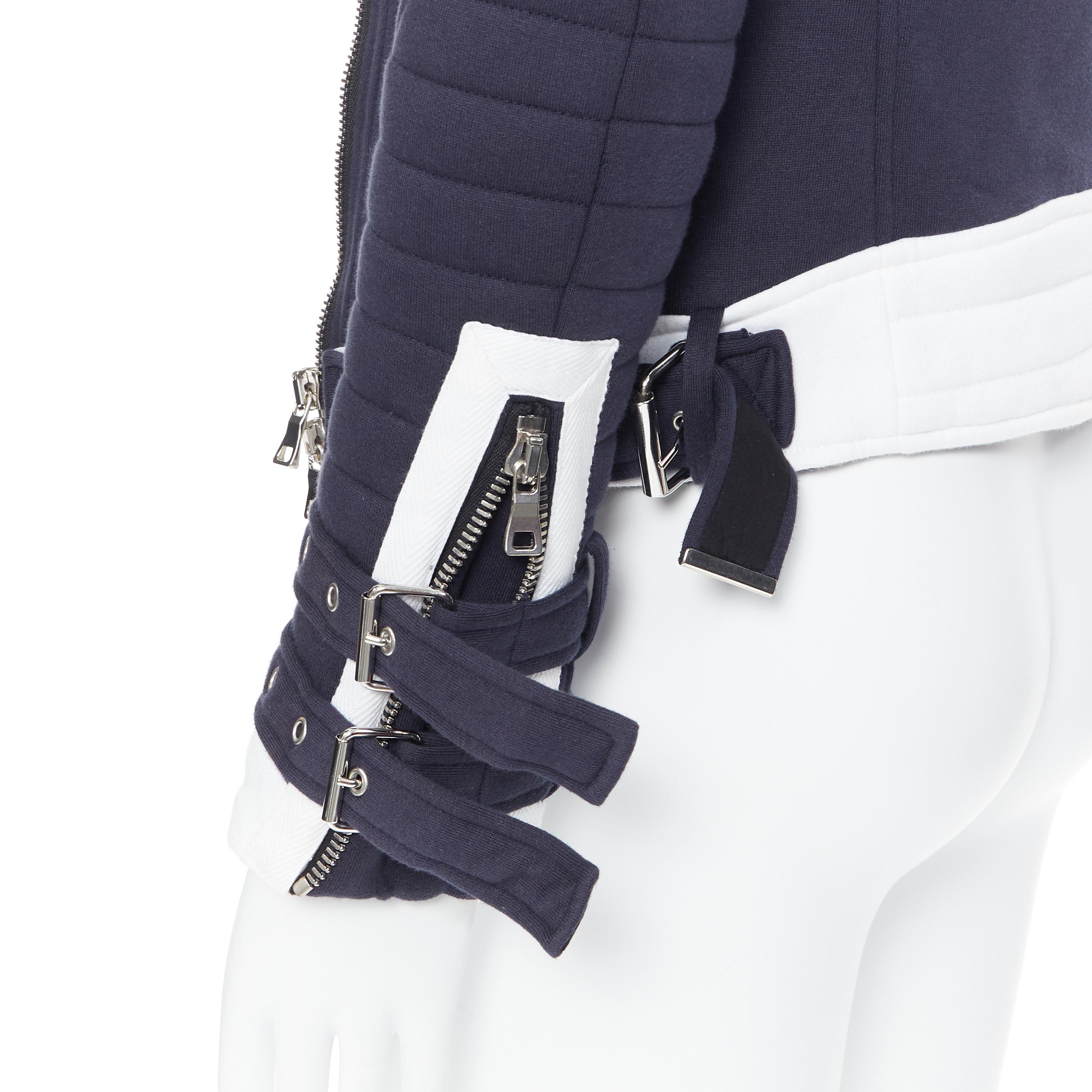 Balmain giacca biker XS in cotone navy con ricamo nautico e dettaglio a coste 4