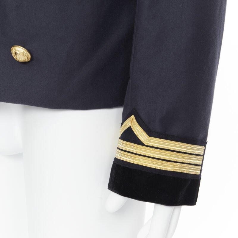 BALMAIN navy cotton velvet military shawl collar double breasted jacket EU52 5
