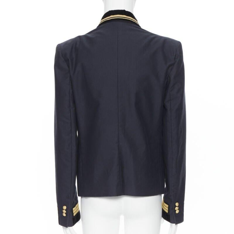BALMAIN navy cotton velvet military shawl collar double breasted jacket EU52 1