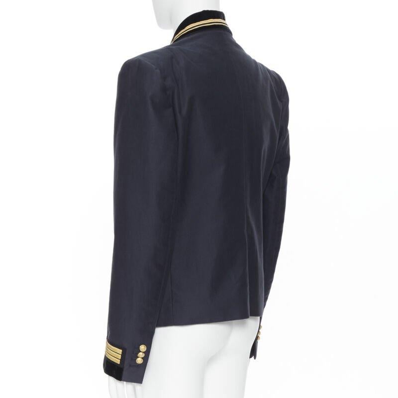 BALMAIN navy cotton velvet military shawl collar double breasted jacket EU52 2