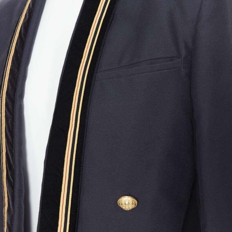 BALMAIN navy cotton velvet military shawl collar double breasted jacket EU52 3