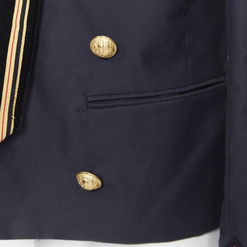 BALMAIN navy cotton velvet military shawl collar double breasted jacket EU52 4